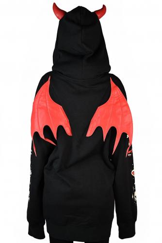 Black She Devil hoodie with red horns and wings, Killstar gothic street 1