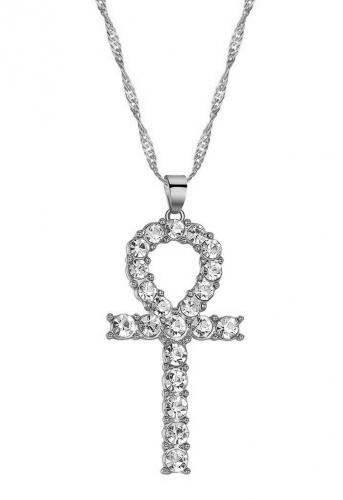 Collier ankh gyptienne argente avec strass, immortalit occulte
