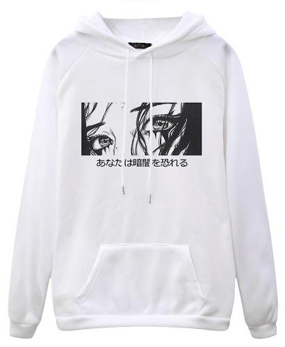 NEW WITCH Expressive sad face, White hoodie Sweat, goth street