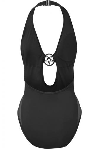 Dark Lyfe Black Swimsuit with silver pentacle, KILLSTAR, gothic rock metalhead 1